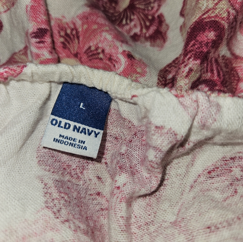 Linen Blend Floral White Pink Summer Dress Women's L - Picture 8 of 9